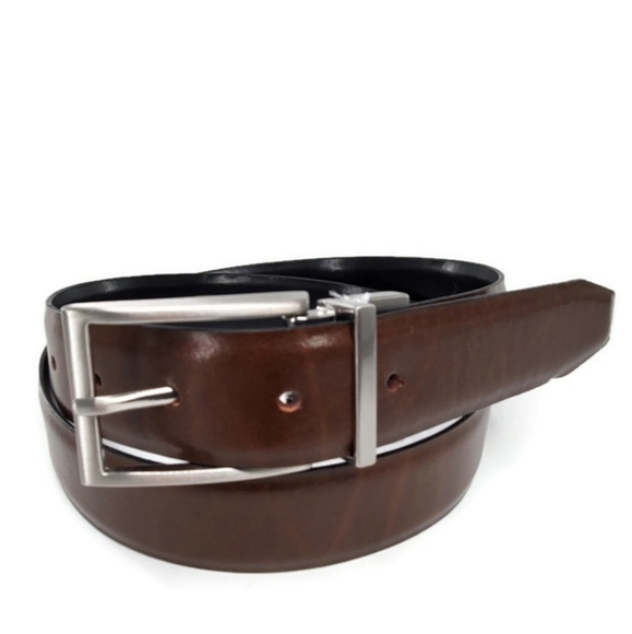 Nordstrom Other - Nordstrom Black and Brown Smooth Leather Silver-Tone Reversible Dress Belt